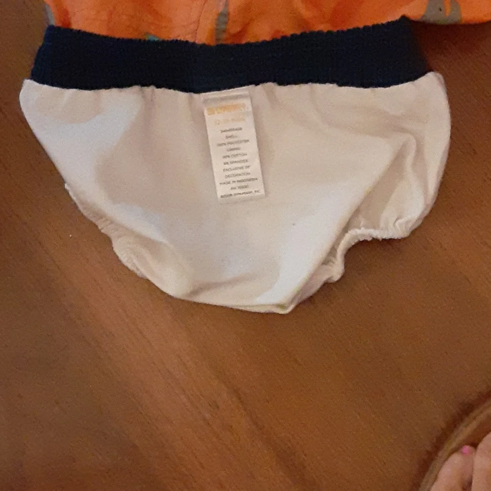 Gymboree orange blue gray shark swim trunks boys size 12-28 mo EUC …